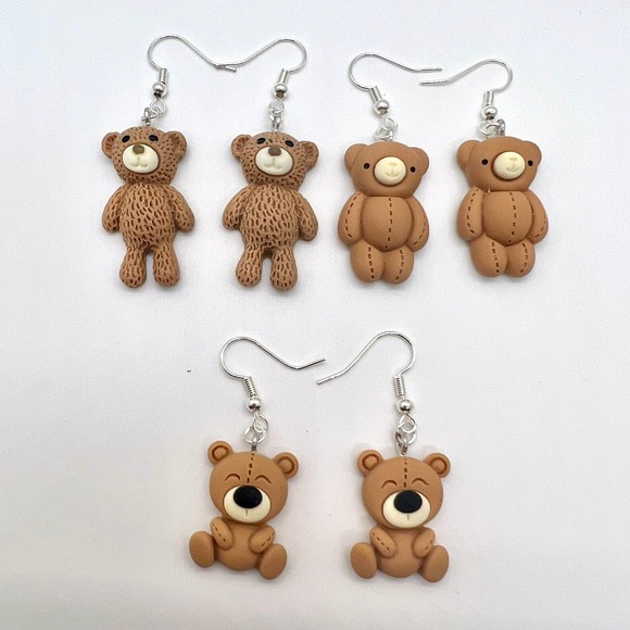 Teddy Bear Earrings - Baby Shower Earrings - Gender Reveal Earrings - DDLG - Picture 1 of 10
